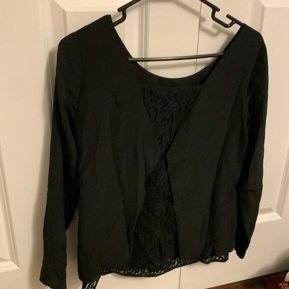 Madewell x Sezane black silk lace back top